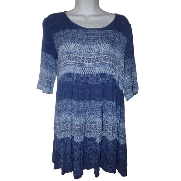 Anthropology Staring At Start Blue Tunic Top‎ Women S 3/4 sleeve stripe Boho - Picture 1 of 4